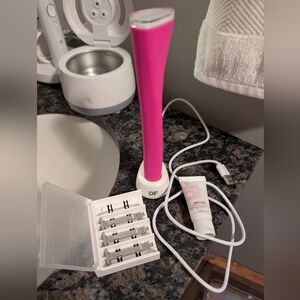 Dermaflash Luxe+ with prep cleanser, charger, and 3 refills